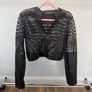 Yoki Black Striped Faux Leather Cropped Jacket